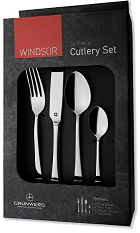 Grunwerg 16BXWDR/C Cutlery Set, Stainless Steel, Silver, 16 Piece Set