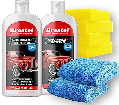BRESTOL® Auto Kratzer Entferner mit Zubehör - Kratzerentferner Autolack - entfernt kleine Kratzer & Schrammen, Farbspuren, Reibspuren & Rostspuren, Lackkratzerentferner & Lackreiniger