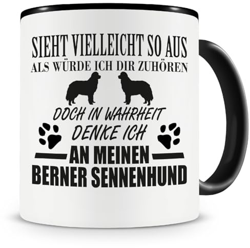 Samunshi® Ich denke an meinen Berner Sennenhund Hunde Tasse Kaffeetasse Teetasse Kaffeepott Kaffeebecher Becher 300ml schwarz