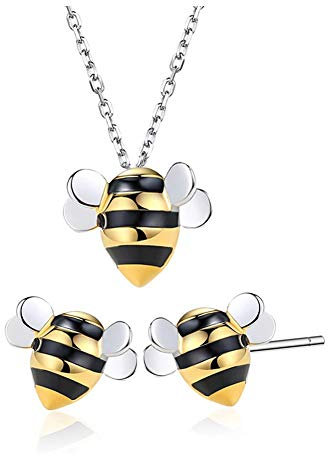 Helen de Lete Kleine Biene 925 Sterling-Silber Schmuck Set (Halskette+Ohrringe)