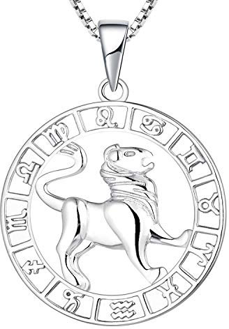 YL Silber Löwe Halskette-925 Sterling Silber Horoskop Sternzeichen 12 Konstellation Anhänger Halskette für Damen