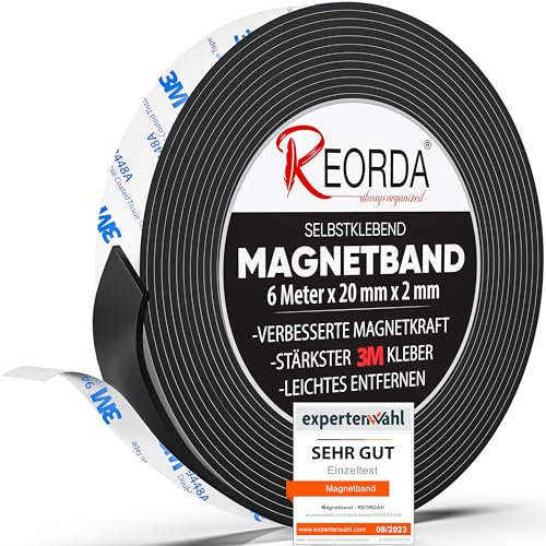 REORDA® Magnetband selbstklebend stark - Magnetstreifen selbstklebend mit starkem 3M Kleber - Magnetklebeband mit optimierter Magnetkraft - Magnet Klebeband
