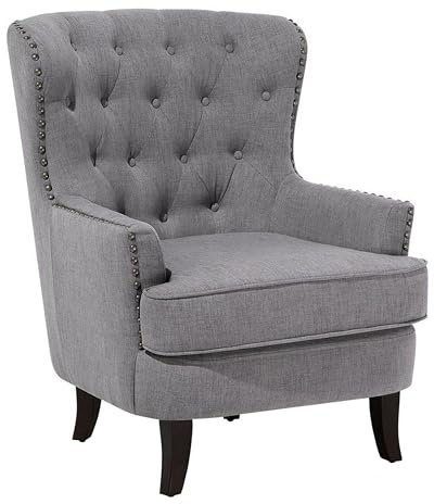 Beliani Retro Sessel Stoffbezug grau mit Nieten Knopfheftung Chesterfield-Stil Viborg II