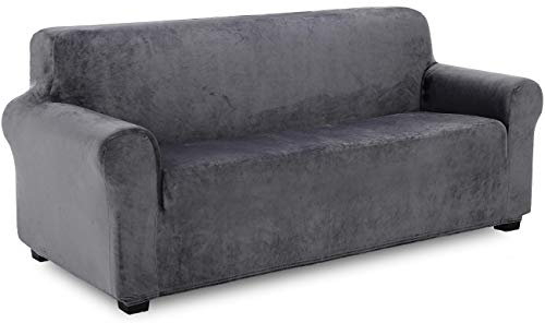 TIANSHU Samt Sesselbezug 3 sitzer,Soft Velvet Plush Couchbezug stilvolle Luxus-Möbelbezüge Anti-Rutsch-High Stretch Sesselbezug(3 Sitzer,Grau)