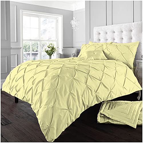 GC GAVENO CAVAILIA Pinch Pleat Duvet Cover Sets, Pintuck Bedding Set With Matching Pillowcases, Super King Bed Set Yellow