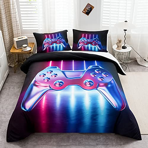 Loussiesd Gamepad Bettwäsche-Set Jungen Teenager 155x220cm Modern Game Bettbezug, Videospiel Betten für Kinder Mädchen, Neuheit Gradient Action Buttons Dekor Mikrofaser Bettwäsche