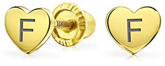 Personalisierte Anfangsbuchstabe F Minimalistische Echte Gelb 14K Gold Schraube Zurück Alphabet Initialeen F Massive Herzförmige Ohrstecker Für Frauen Teen Freundin Benutzerdefinierte Eingraviert