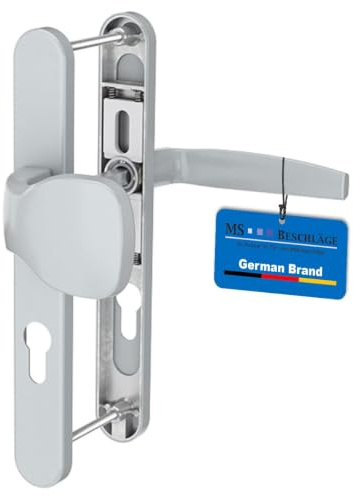 MS Beschläge Langschildgarnitur Silber pulverbeschichtet 92mm Schmalrahmengarnitur PZ Wechselgarnitur Nebeneingangstür Haustür (Knopf/Drücker, Türstärke 71-86mm)