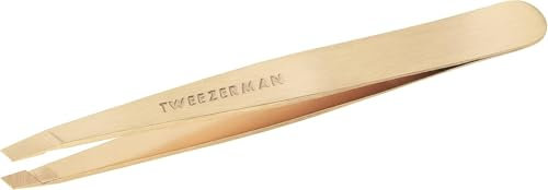TWEEZERMAN Pinzette (Handgeschliffene Schräge Spitzen, Augenbrauen zupfen, Profi-Qualität, Rostfreier Edelstahl), Champagne