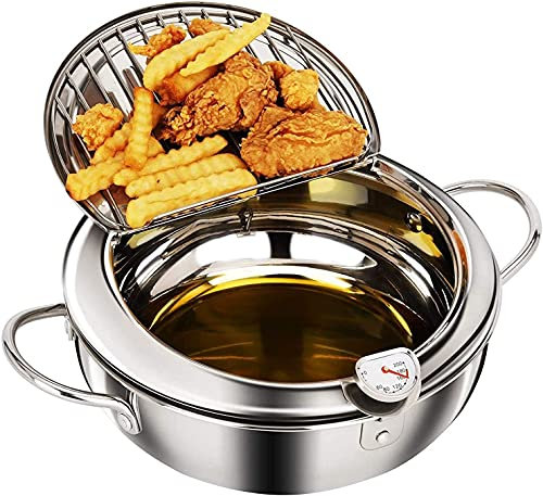 cigemay Friggitrice Tempura, Mini friggitrice in Acciaio Inossidabile, Famiglia in Stile Giapponese a Temperatura controllata, Adatta per fornello a induzione(24 cm)