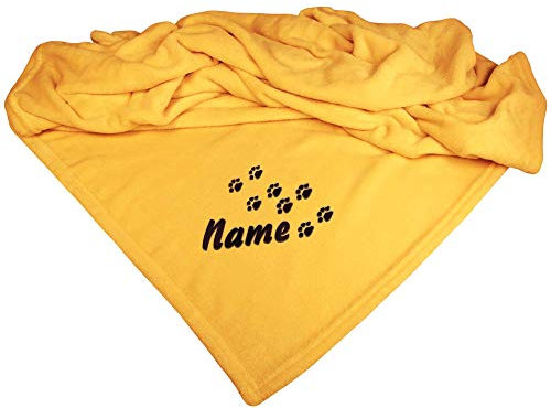 Schecker Mikrofaserdecke Premium 1Stück 150 cm x 95 cm Pfotenspur mit Name Gelb