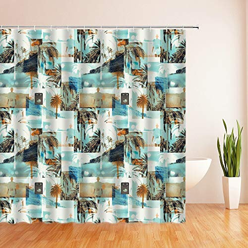 XCBN Tropischer grüner Pflanzenbaum Duschvorhang wasserdichter Duschvorhang waschbarer Badezimmertrennvorhang A21 150x200cm