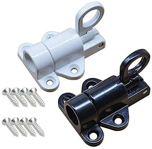 2 Stück Sicherheits-Federriegel, Aluminium, Türriegel, Fensterverriegelung, automatisches Verriegelungsschloss mit Schrauben, für Fenster, Hoftüren, Aufbewahrungsschränke (schwarz, weiß)