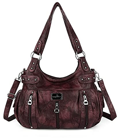 Angelkiss Große Geldbörsen und Handtaschen für Damen, gewaschenes Kunstleder, Crossbody, Hobo Schultertasche, Tragetasche