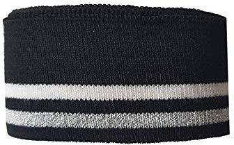 Strickbündchen, Collegebündchen in Schwarz mit Streifen in Weiß/Silber 120 x 3,5 cm, Schwarz
