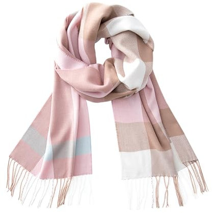 CALVIN & OLIVIA Ultraweicher Winterschal mit Kaschmir-Gefühl, warm, lang, Unisex, Winterschal, perfektes Urlaubsgeschenk für Damen und Herren, Rosa/Weiß kariert, Standard