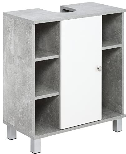kleankin Waschbeckenunterschrank Badezimmerschrank Waschtischunterschrank mit Schrank Regale verstellbar U-förmiger Ausschnitt Spanplatte Grau+Weiß 60 x 30 x 68 cm