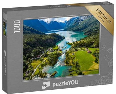 puzzleYOU: Puzzle 1000 Teile „Wunderschöne Natur in Norwegen: Der Lovatnet See im Lodal Tal“ – aus der Puzzle-Kollektion Fjorde, Skandinavien