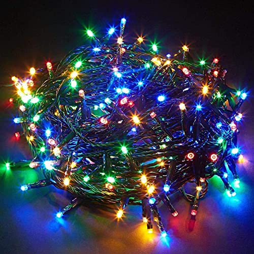 SHATCHI 500 LEDs Fairy String Lights Multicolour Indoor/Outdoor Christmas Tree/Home/Party/Wedding/Garden Decorations Green Cable 8 Modes Mains Powered Memory Auto Timer