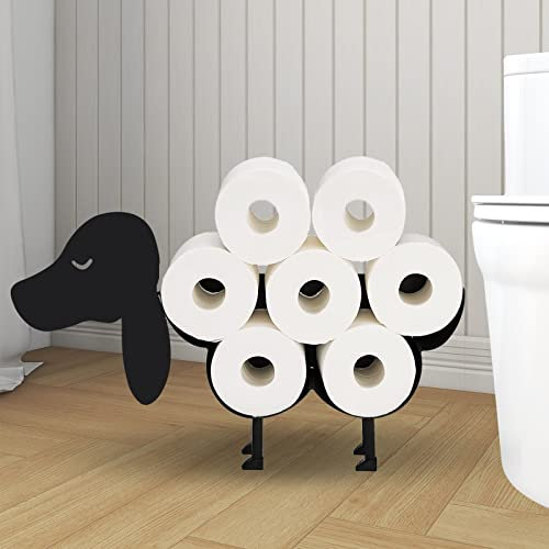Toilettenpapierrollenhalter für Hunde, lustiger schwarzer Welpe, freistehend, Metall, Toilettenpapierhalter, Badezimmer-Bodenzubehör, Dekorationen