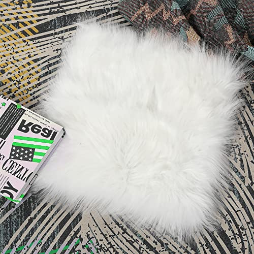 Sibba Kunstfell Teppich Kleiner Bereich Stuhl Schreibtisch Sofabezug Teppich 35 cm Flauschiger Plüsch Sitzpolsterschutz für Zuhause Schlafzimmer ästhetische Stuhl-Sitzkissen Dekoration (Weiße Quadrat)