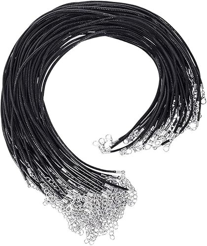 Schwarzes Wachsseil, 40 Stück Gewachste Baumwollschnur, Schwarz Halskette Schnur, Schwarz Lederband Kette mit Verschluss für DIY Schmuck Halskette Leder Basteln Schmuckherstellung (2mm)