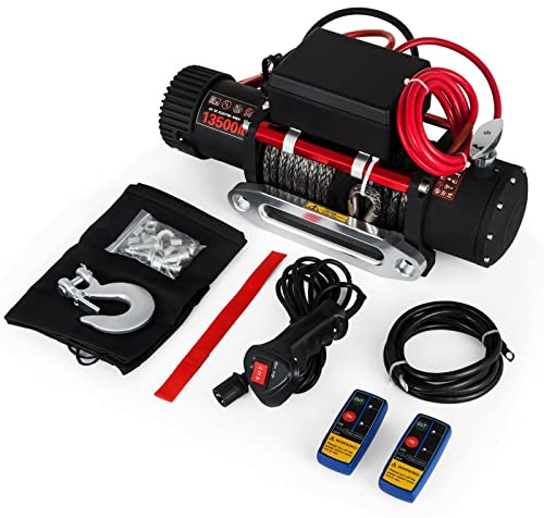 DOLUNTO 1 2V 6T Treuil électrique VTT Cerculaire de récupération 6120 Kg 13500lbs Corde synthétique for VTT UTV (Color : Red, Load Capacity : 13500Pounds)
