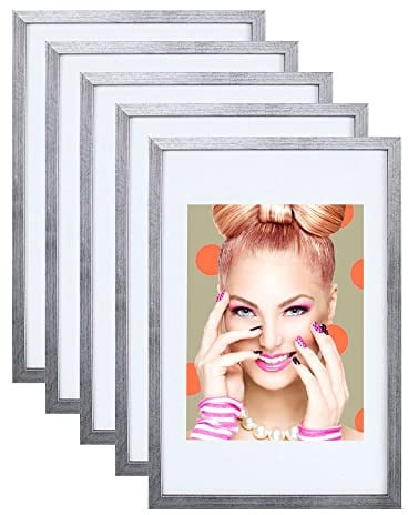 3er 5er Set Holz Bilderrahmen Lifestyle Plexi Foto Rahmen Collage Wanddeko Poster S111: Farbe: 5er Pack Silber | Format: 20x20