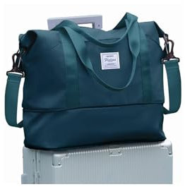 SZLX Travel Duffel Bag Weekend Bag with Trolley Sleeve, Dry & Wet Seperated Sports Gym Waterproof Carry On Bag for Women Men Weekender Tote Hospital Cabin Bag Peacock Blue