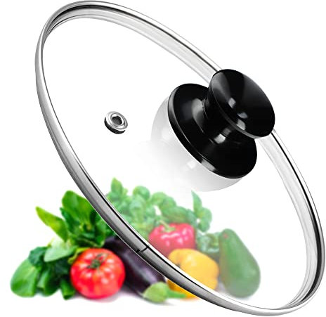 KADAX Tapa de cacerola, tapa universal de cristal con mango negro brillante, tapa resistente al calor en diferentes tamaños, tapa de sartén, tapa de cristal para olla, sartén (22 cm)