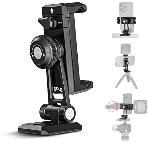 NEEWER Metall Handy Stativ Mount Adapter Halterung mit Arca Typ Schnellwechse Basis, 270° Drehung, 2 Cold Shoes, Telefonhalterklemme, kompatibel mit iPhone 15 14 Pro Max Galaxy S23 Pixel 8 Pro, SP-02