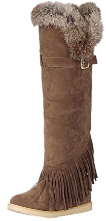 DAIFINEY Scarpe basse da donna nappa invernali coscia colori puri moda retrò stivali termici traspiranti stivali donna biker donna, marrone, 39 EU