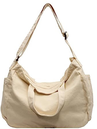 X SIM FITNESSX Unisex Umhängetasche/Schultertasche Leinentasche Tasche Handtasche Canvas Bag Damen Shopper Tasche Fashion Stofftasche für Alltag/Büro/Schule/Reisen (Creme-Weiss)