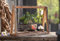 Holzgestell mit 3 Metallschalen, hängend, für Teelichter, Kerzen oder Blumen, Holzdeko, Tischdeko, Teelichthalter, Kerzenhalter