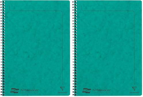 Clairefontaine - Ref 4863Z - Europa Notemaker Sidebound Notebook (120 Pages) - A4 Size, 90gsm Brushed Vellum Paper, Micro-Perforated Sheets, Lined Rulings - Green (Pack of 2)
