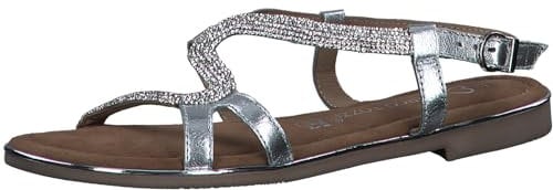 MARCO TOZZI Damen Sandalen mit Absatz Glitzer aus Leder, Silber (Silver Comb), 37 EU