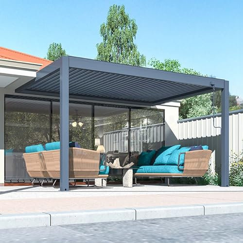 Pratt & Söhne Auvent de terrasse en aluminium 400 x 281 x 240 cm - Pavillon avec toiture de lamelles - Carport Pergola Véranda - Anthracite