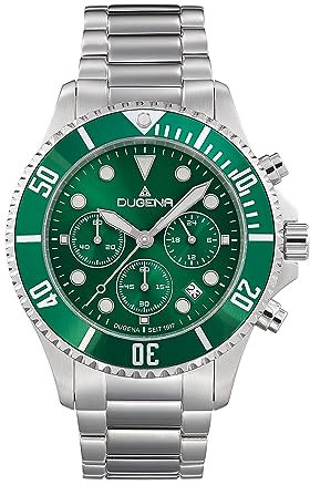 Dugena Herren-Armbanduhr Diver XL Chrono, Quarzwerk, Edelstahl, Mineralglas, Drückerfaltschließe, 10 bar, Farbe:Grün