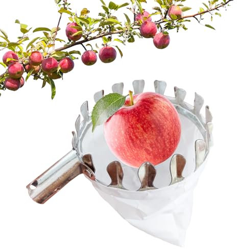 Darryy Recogedor de Frutas, Recoge Frutas con Bolsa de Lino (Ø16 cm), Recolector de Frutas, Cabezal Recolector de Frutas, Frutas Herramientas Recolectoras, para Manzana,Cítricos,Pera,Melocotón, etc.