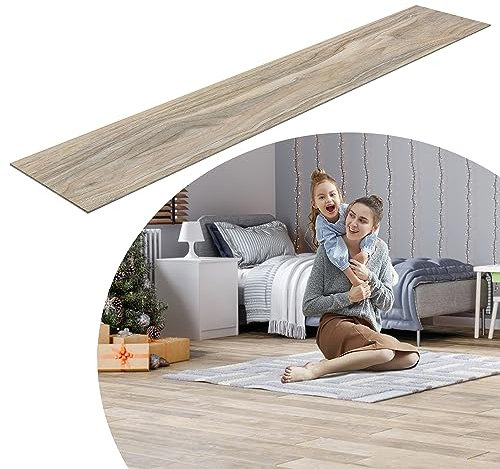 YRHome PVC Bodenbelag 5m² in Hellgrau Selbstklebende Fliesen Vinylboden klicksystem Holz-Effekt Vinyl Bodenbelag für Fußbodenheizung 36 Fliesen - 91,44cm x 15,24 cm x 2mm