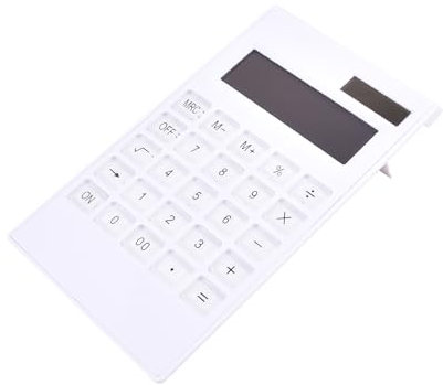 Desk Calculator with Large Key Buttons White Crystal, Desktop Calculators 12 Digit Large Display Dual-Power Calculator Solar & AA Battery Power for Business School Home Office