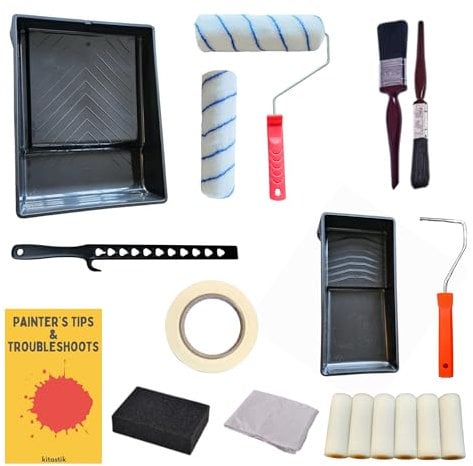 19pc Paint Rollers and Trays Sets | Paint Brush and Roller Set Decorating Kit by Kitastik inc: 9” Paint Tray and Roller Set + Small Paint Roller and Tray with Sponge Rollers for Painting Like a Pro
