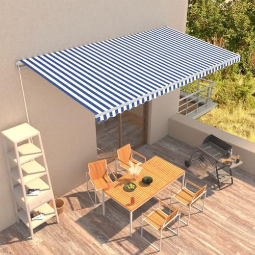 Gelenkarmmarkise,Sonnenschutzeinziehbare Markise Handbetrieben 600 X 300 cm Blau Und WeißIdeal FüR Den Einsatz Im Freien, FüR TüRöFfnungen, Terrassen, Balkone Und Fenster