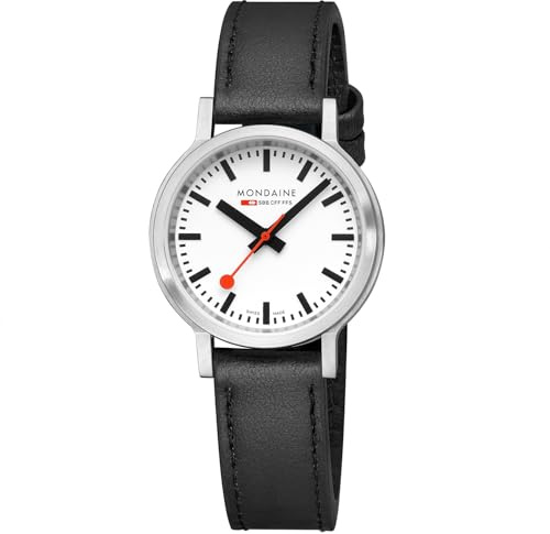 Mondaine stop2go Damen Armbanduhr in der Farbe Schwarz mit Armband aus Leder, Wasserdichtigkeit: 3 Bar, Gehäusedurchmesser: 34 mm, MST.3401B.LBV.Set