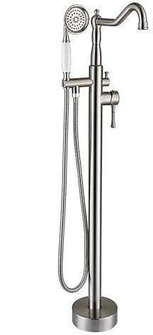 WRJAHCG Acier Inoxydable Robinet Au Sol Autoportant,Rétro Poignée Unique Chaud Et Froid Robinet Baignoire Ilot avec Douchette,Underground Installation,Brushed