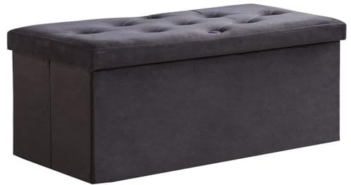 A406 Folding Ottoman Storage Box with Lids Pouffe Seat Stool Foot stool Storage Unit Bench Foot Rest Stool 38cm Grey Black Beige Green (Black-Velvet.76cm)