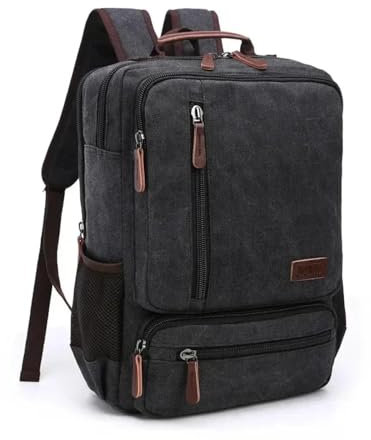 FULUJIDI Rucksäcke Daypacks Vintage Canvas Rucksack Herren Große Kapazität Reise Umhängetasche Mode Studenten Tasche Herren Notebook Laptop Rucksack Schwarz
