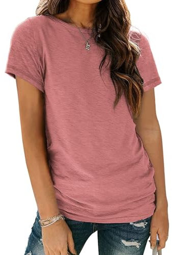 AirMood Maglietta Estiva da Donna, Casual, con Scollo Rotondo, Rosa, L