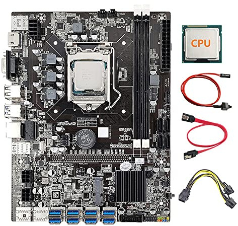 AMIUHOUN 8 GPU B75 BTC Mining Motherboard+CPU+Power Cable+ Cable+Switch Cable 8X USB3.0 to PCIE Slot LGA1155 DDR3 RAM SATA3.0