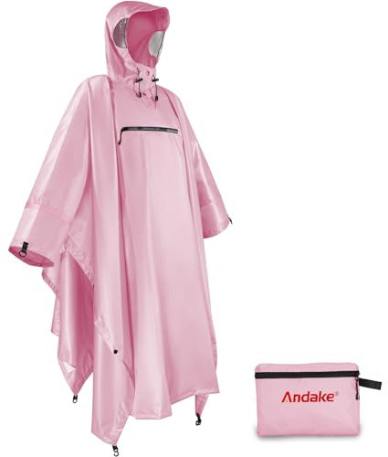Andake Regenjacke Regenponcho Regencape Regenmantel Wasserdicht Unisex mit Kapuze 3 in 1 Multifunktional Atmungsaktiv für im Freien Camping Wandern Angeln Kirschblüte